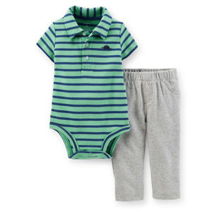 Carters Baby Boy Polo Bodysuit & Pant Set Dinosaur